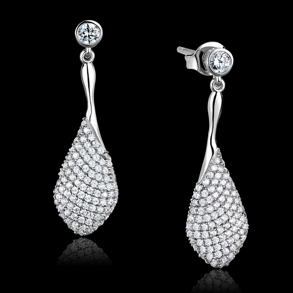 Rhodium 925 Sterling Silver Earrings with AAA Grade CZ  in Clear