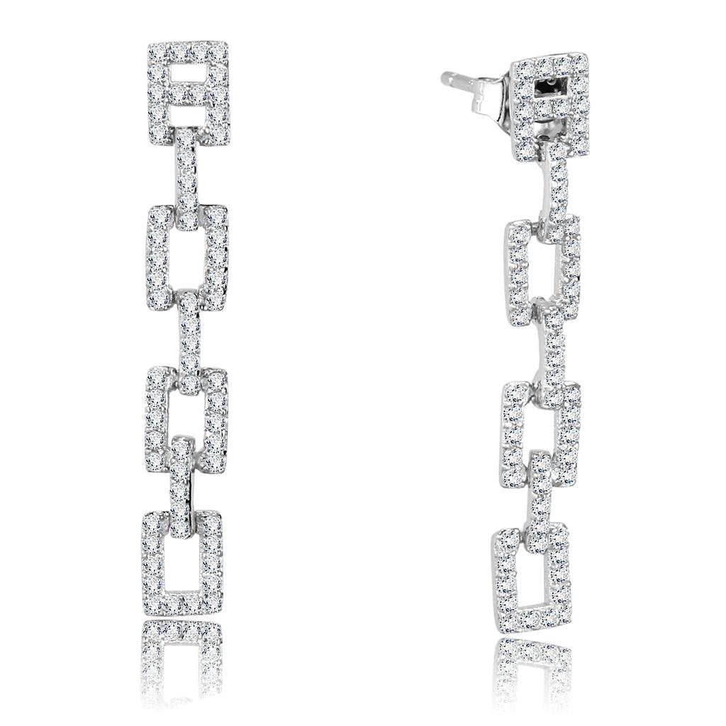 Rhodium 925 Sterling Silver Earrings with AAA Grade CZ  in Clear