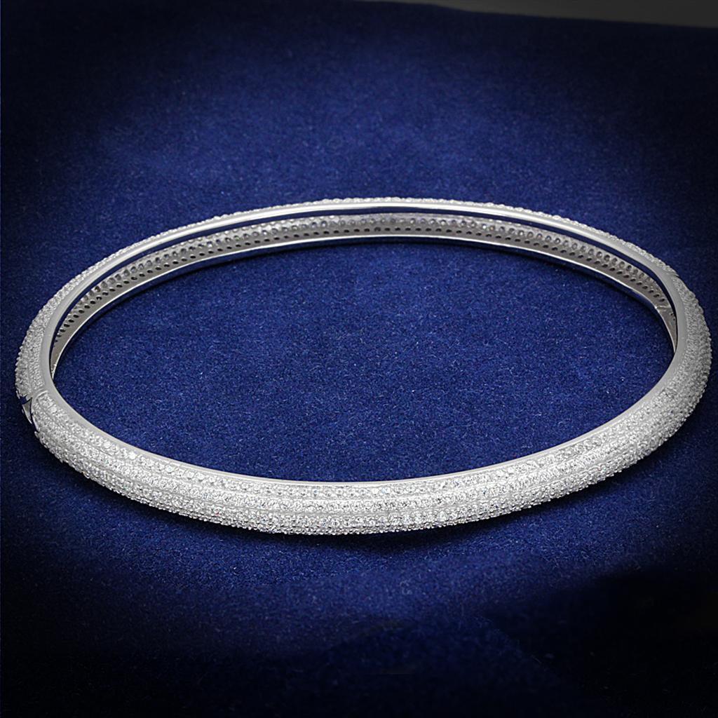 Rhodium 925 Sterling Silver Bangle with AAA Grade CZ  in Clear