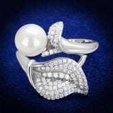 Rhodium 925 Sterling Silver Ring with Synthetic Pearl in White