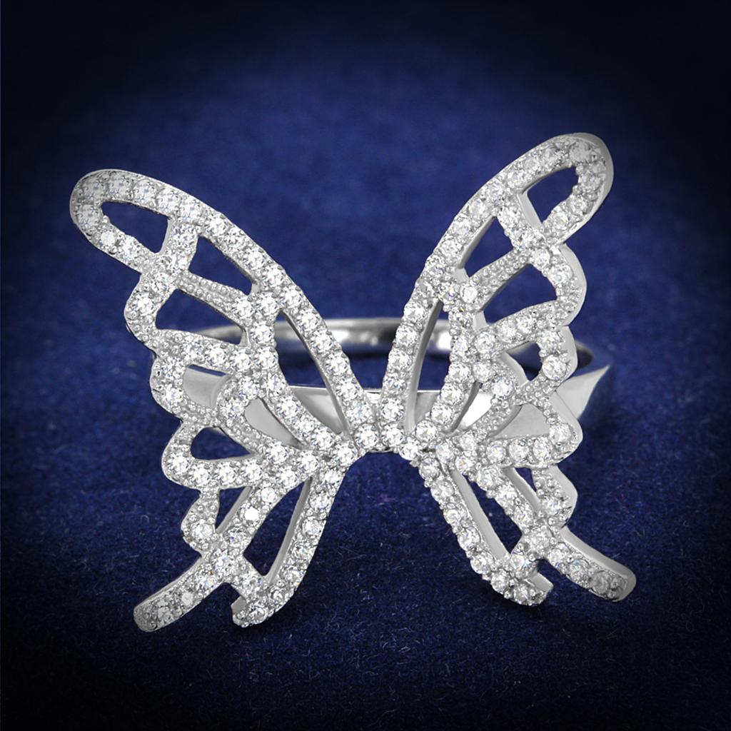 Rhodium 925 Sterling Silver Ring with AAA Grade CZ  in Clear