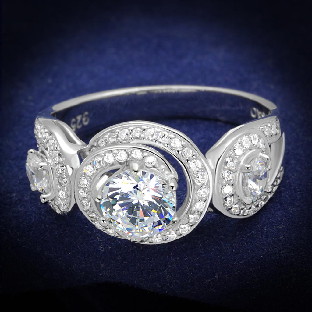 Rhodium 925 Sterling Silver Ring with AAA Grade CZ  in Clear