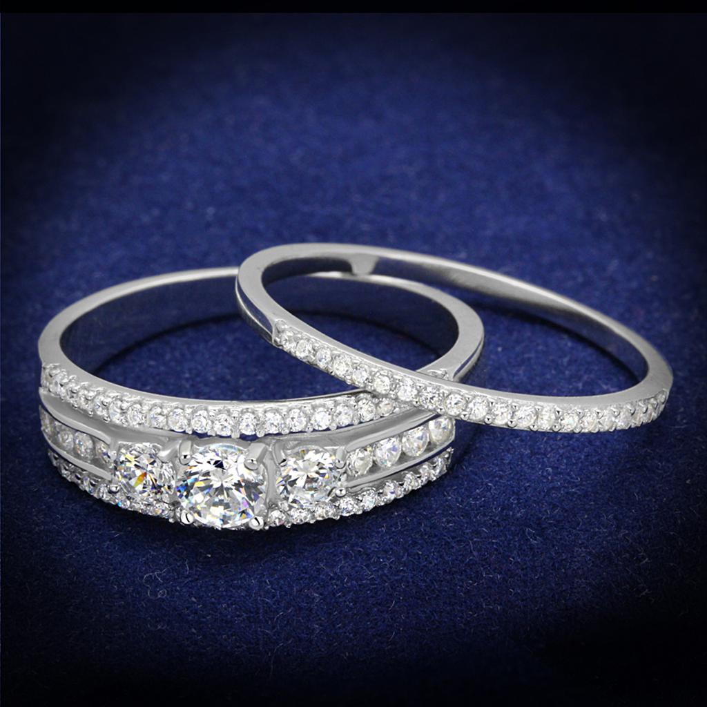 Rhodium 925 Sterling Silver Ring with AAA Grade CZ  in Clear