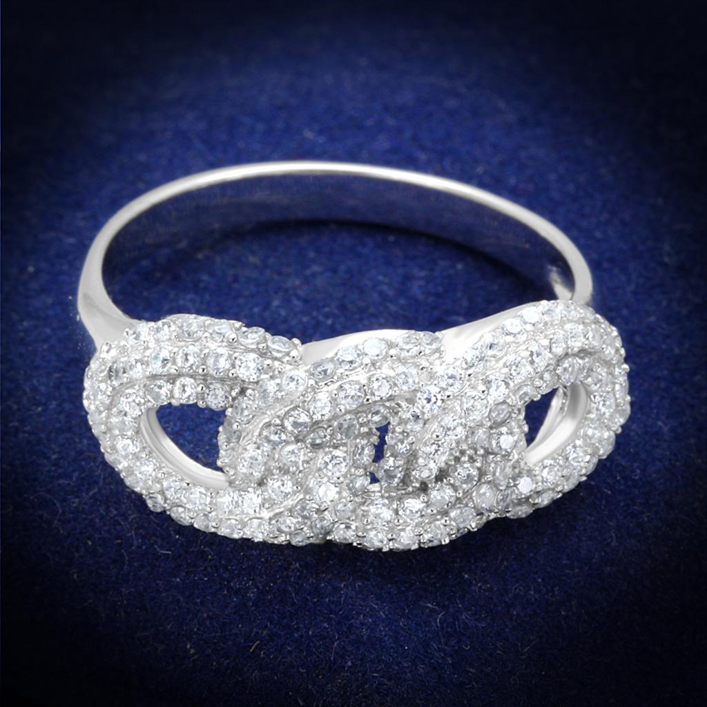 Rhodium 925 Sterling Silver Ring with AAA Grade CZ  in Clear