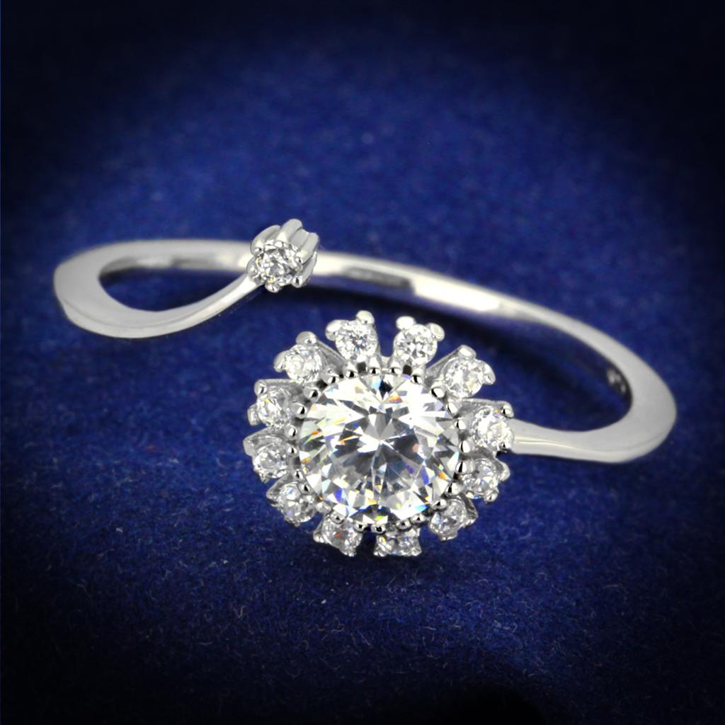 Rhodium 925 Sterling Silver Ring with AAA Grade CZ  in Clear