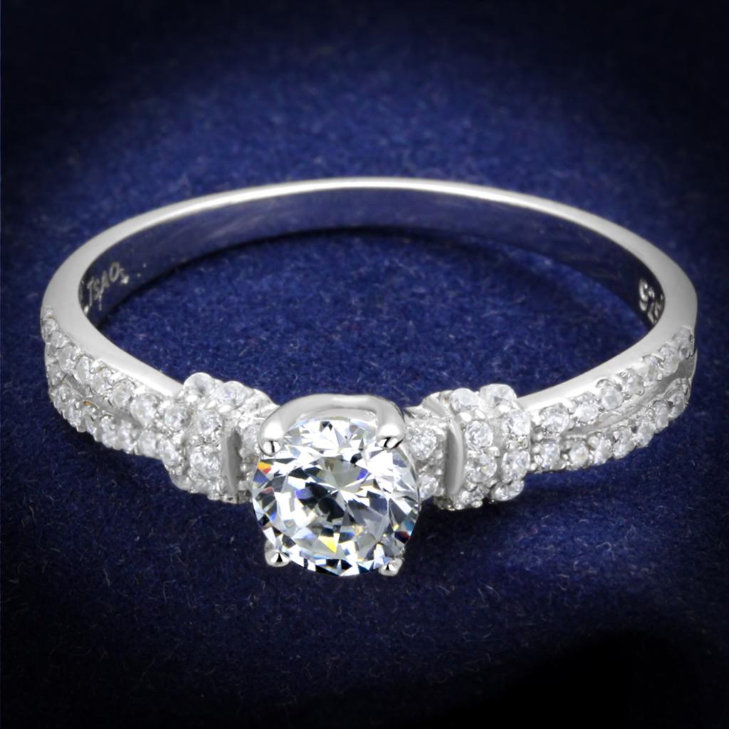 Rhodium 925 Sterling Silver Ring with AAA Grade CZ  in Clear