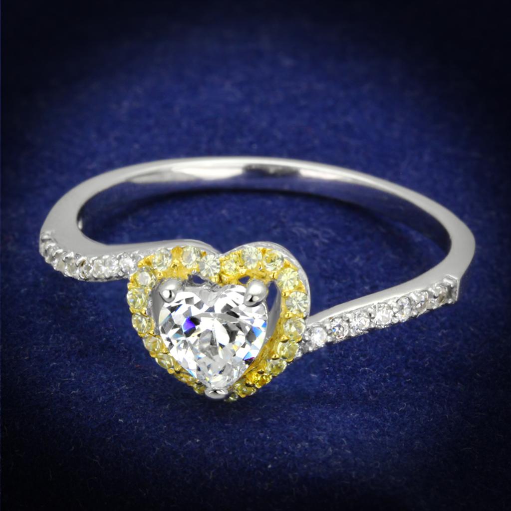 Reverse Two-Tone 925 Sterling Silver Ring with AAA Grade CZ  in Clear