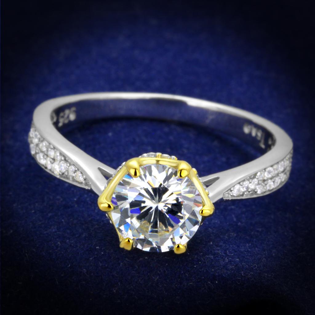 Reverse Two-Tone 925 Sterling Silver Ring with AAA Grade CZ  in Clear