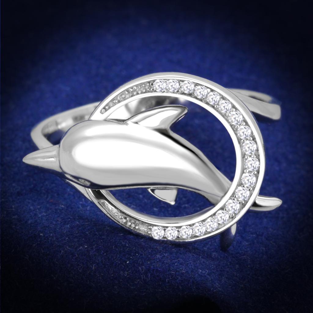 Rhodium 925 Sterling Silver Ring with AAA Grade CZ  in Clear