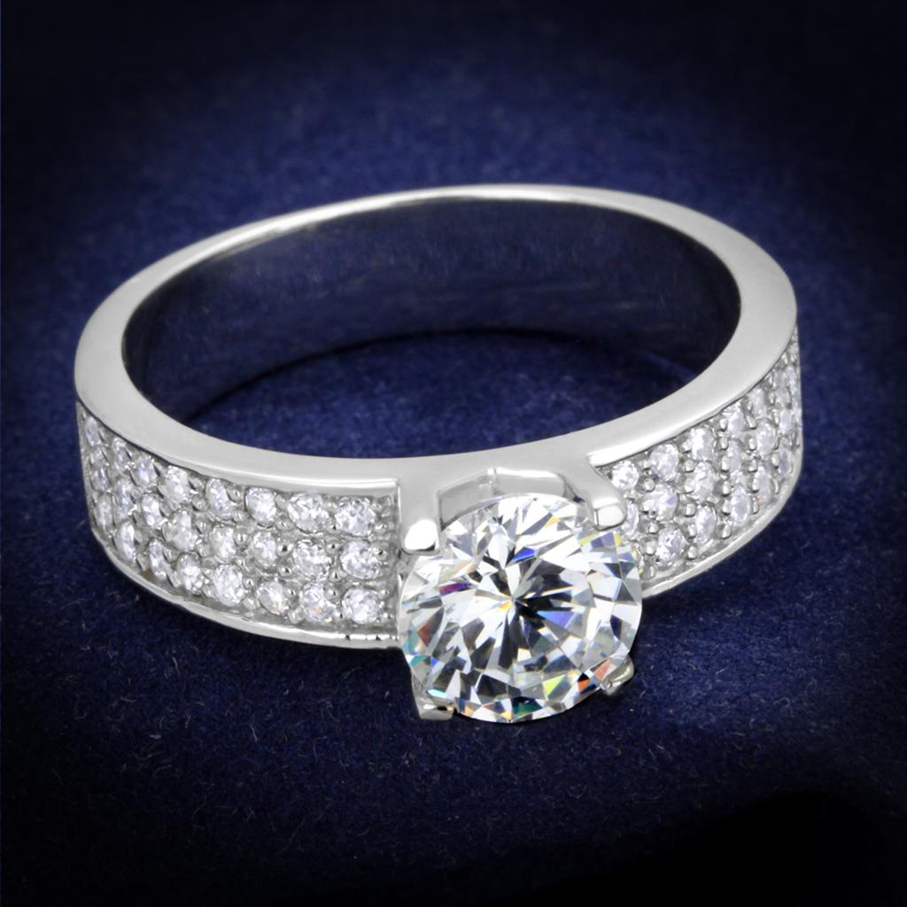 Rhodium 925 Sterling Silver Ring with AAA Grade CZ  in Clear
