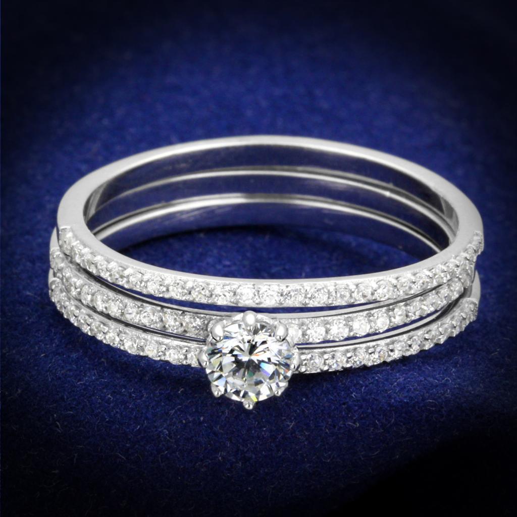 Rhodium 925 Sterling Silver Ring with AAA Grade CZ  in Clear