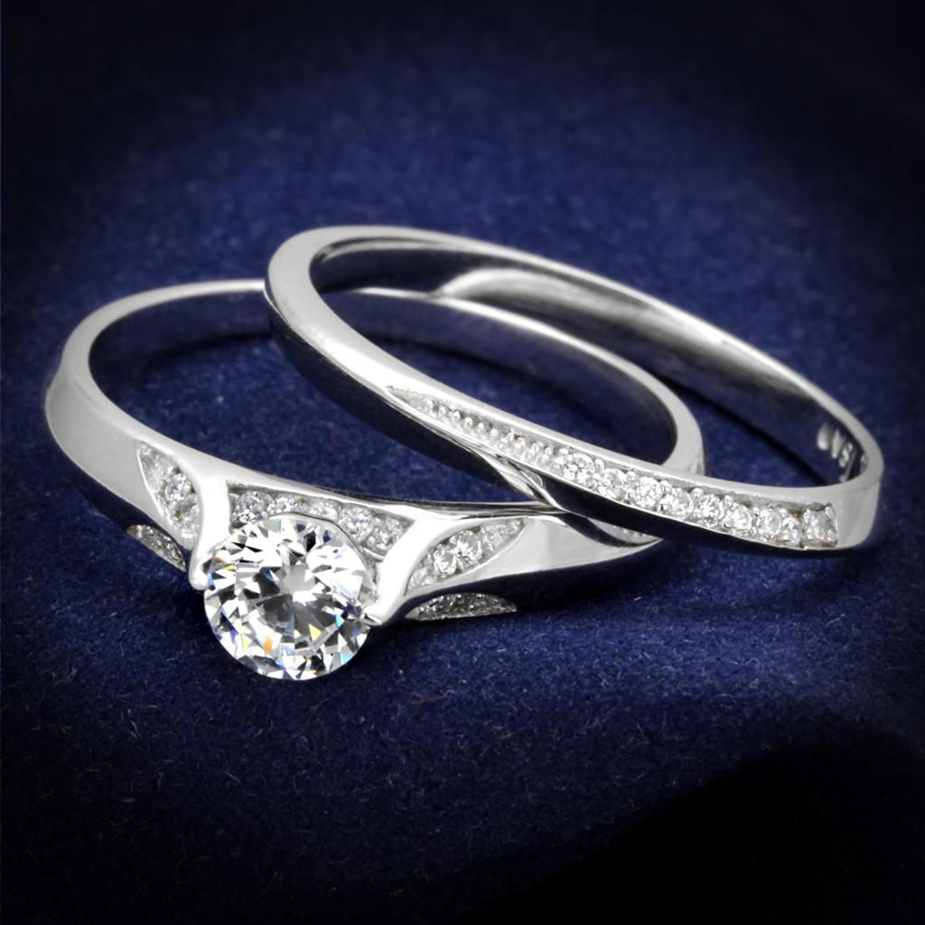 Rhodium 925 Sterling Silver Ring with AAA Grade CZ  in Clear