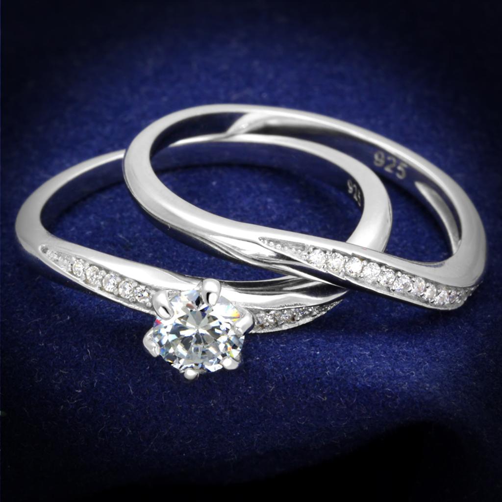 Rhodium 925 Sterling Silver Ring with AAA Grade CZ  in Clear