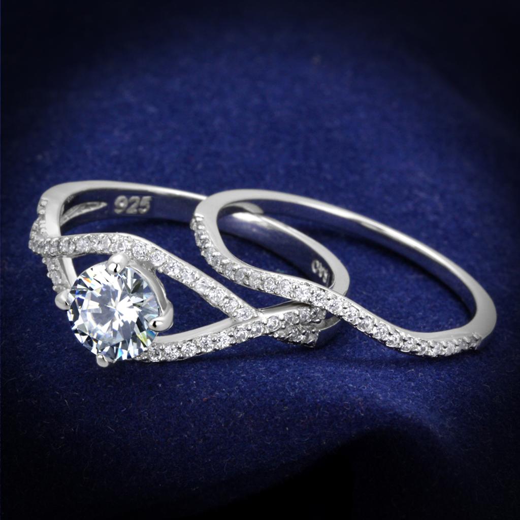Rhodium 925 Sterling Silver Ring with AAA Grade CZ  in Clear