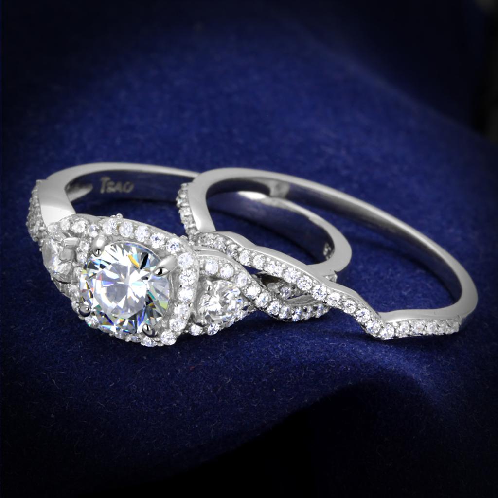 Rhodium 925 Sterling Silver Ring with AAA Grade CZ  in Clear