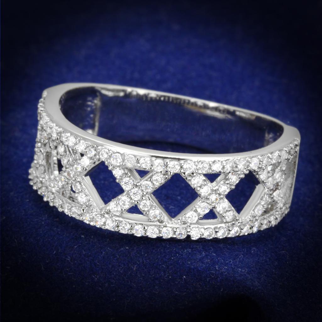 Rhodium 925 Sterling Silver Ring with AAA Grade CZ  in Clear