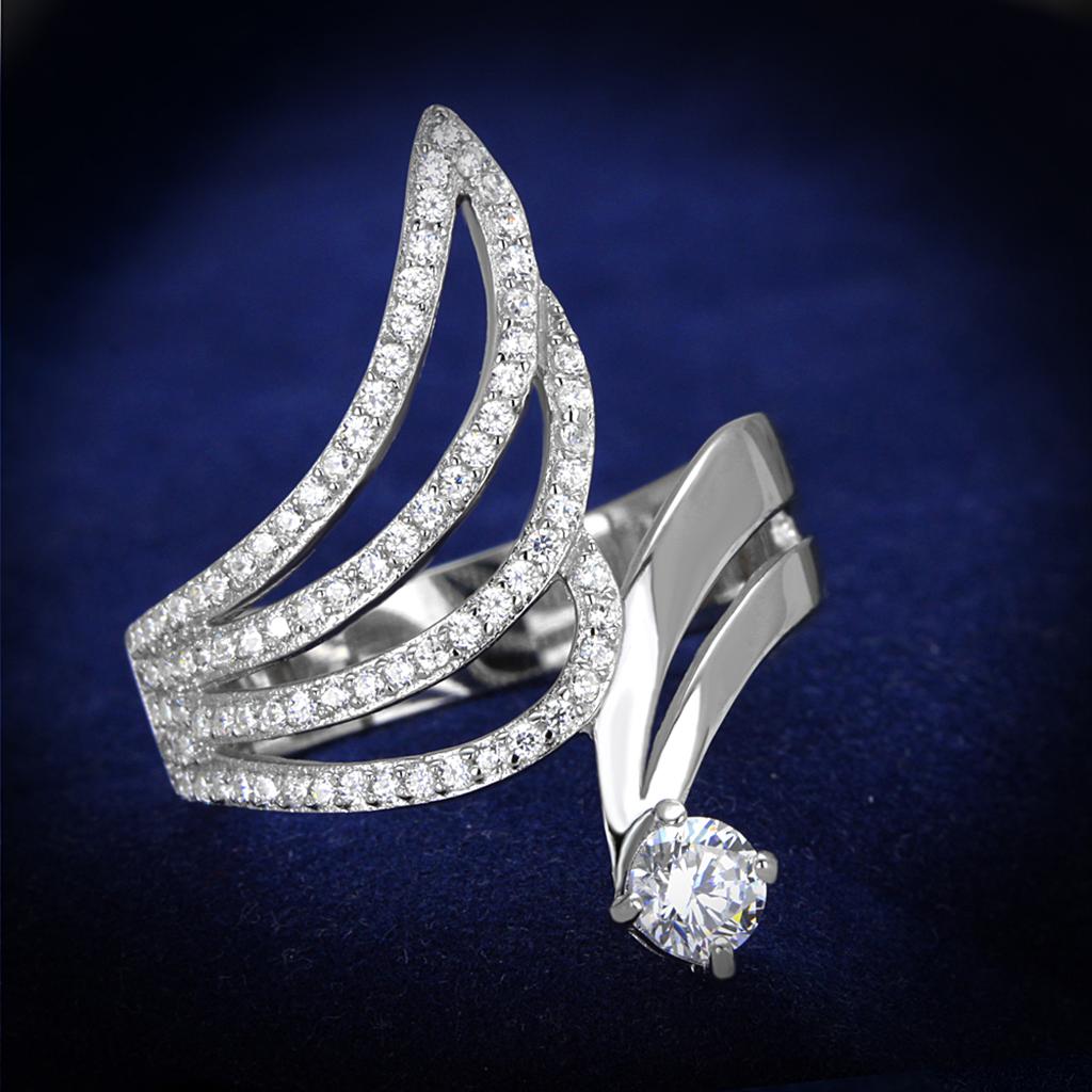 Rhodium 925 Sterling Silver Ring with AAA Grade CZ  in Clear