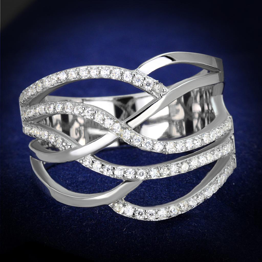 Rhodium 925 Sterling Silver Ring with AAA Grade CZ  in Clear