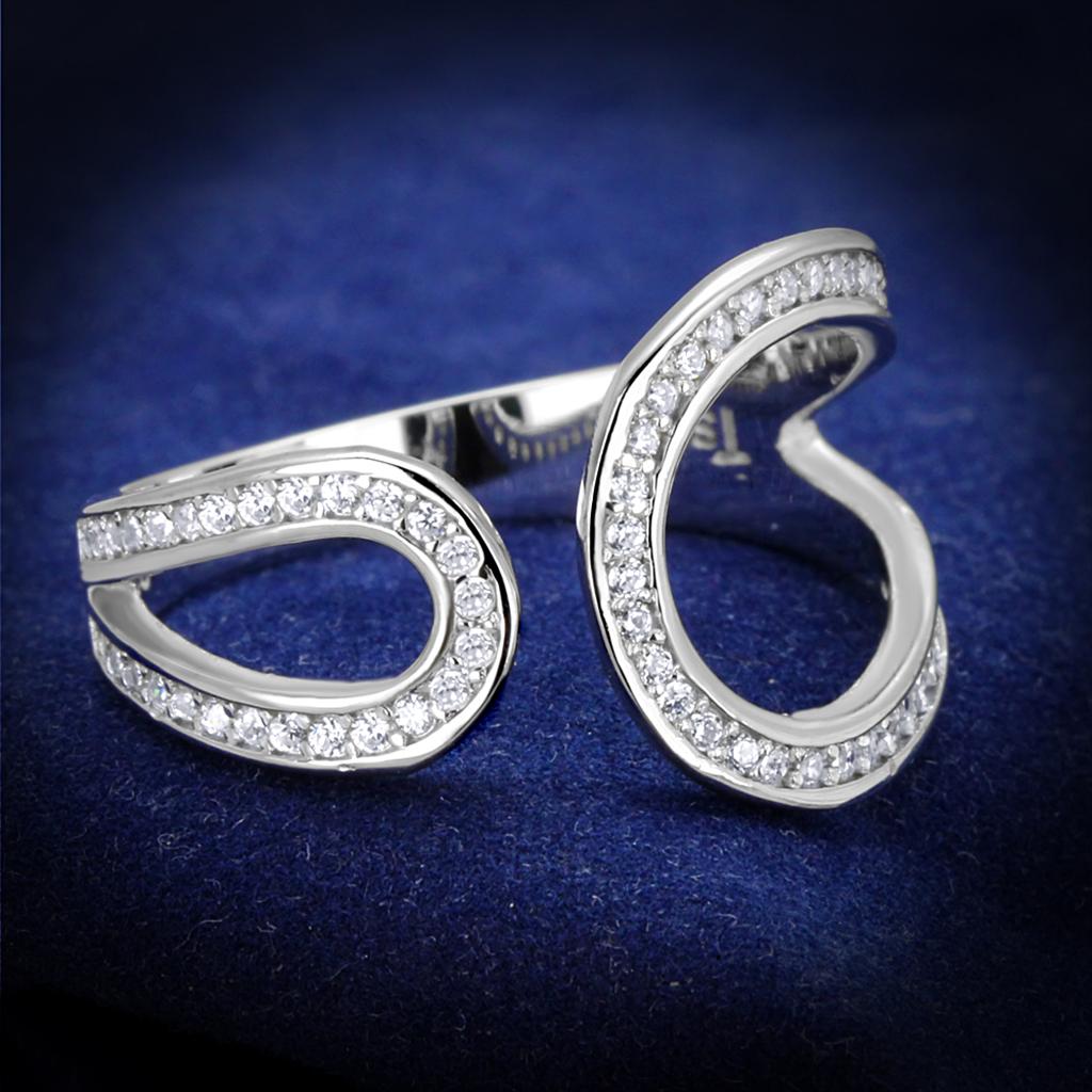 Rhodium 925 Sterling Silver Ring with AAA Grade CZ  in Clear