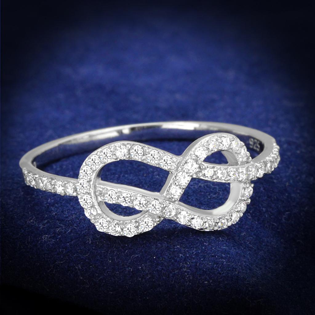 Rhodium 925 Sterling Silver Ring with AAA Grade CZ  in Clear