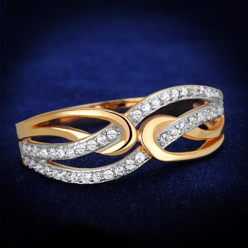 Rose Gold + Rhodium 925 Sterling Silver Ring with AAA Grade CZ  in Clear