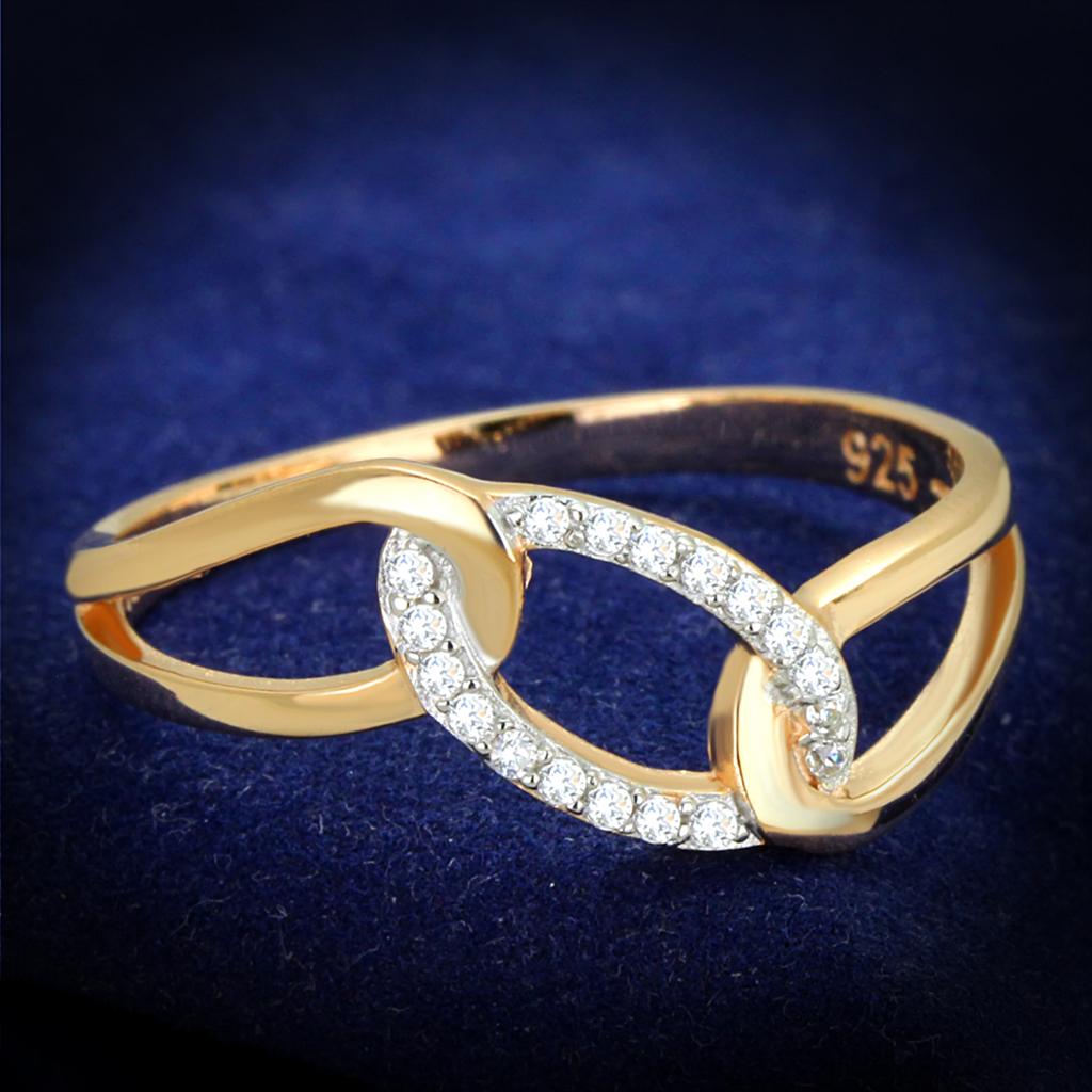 Rose Gold + Rhodium 925 Sterling Silver Ring with AAA Grade CZ  in Clear