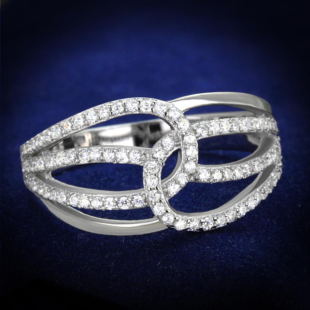 Rhodium 925 Sterling Silver Ring with AAA Grade CZ  in Clear