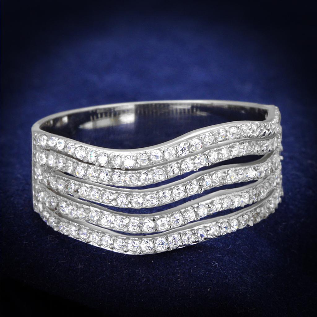 Rhodium 925 Sterling Silver Ring with AAA Grade CZ  in Clear