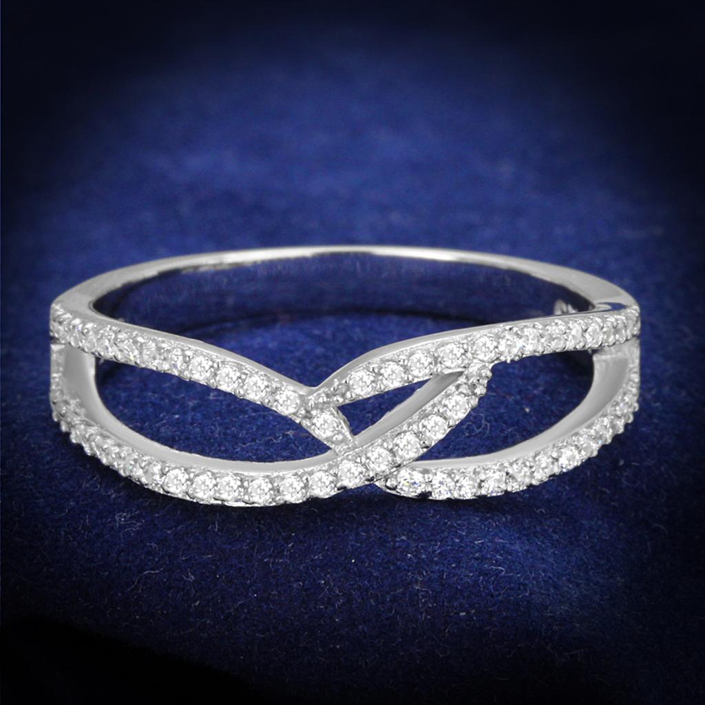 Rhodium 925 Sterling Silver Ring with AAA Grade CZ  in Clear