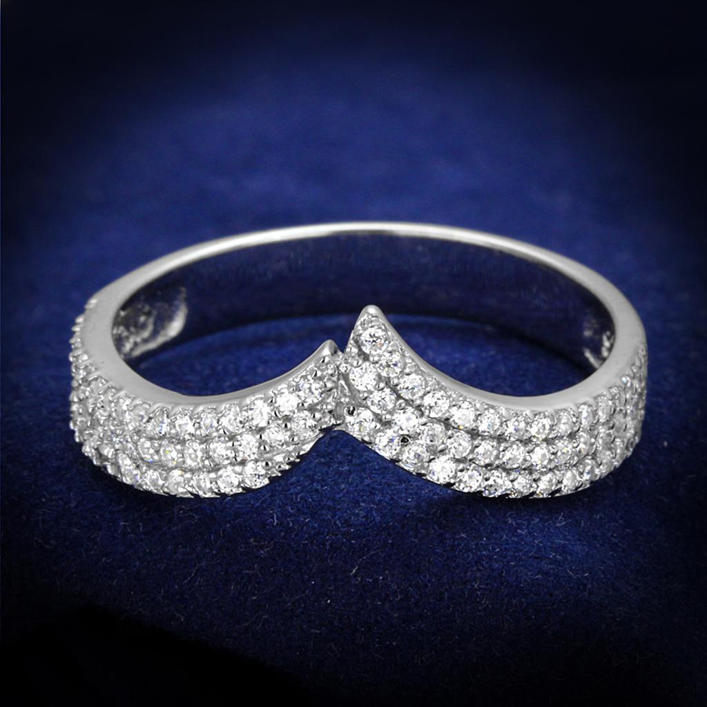 Rhodium 925 Sterling Silver Ring with AAA Grade CZ  in Clear
