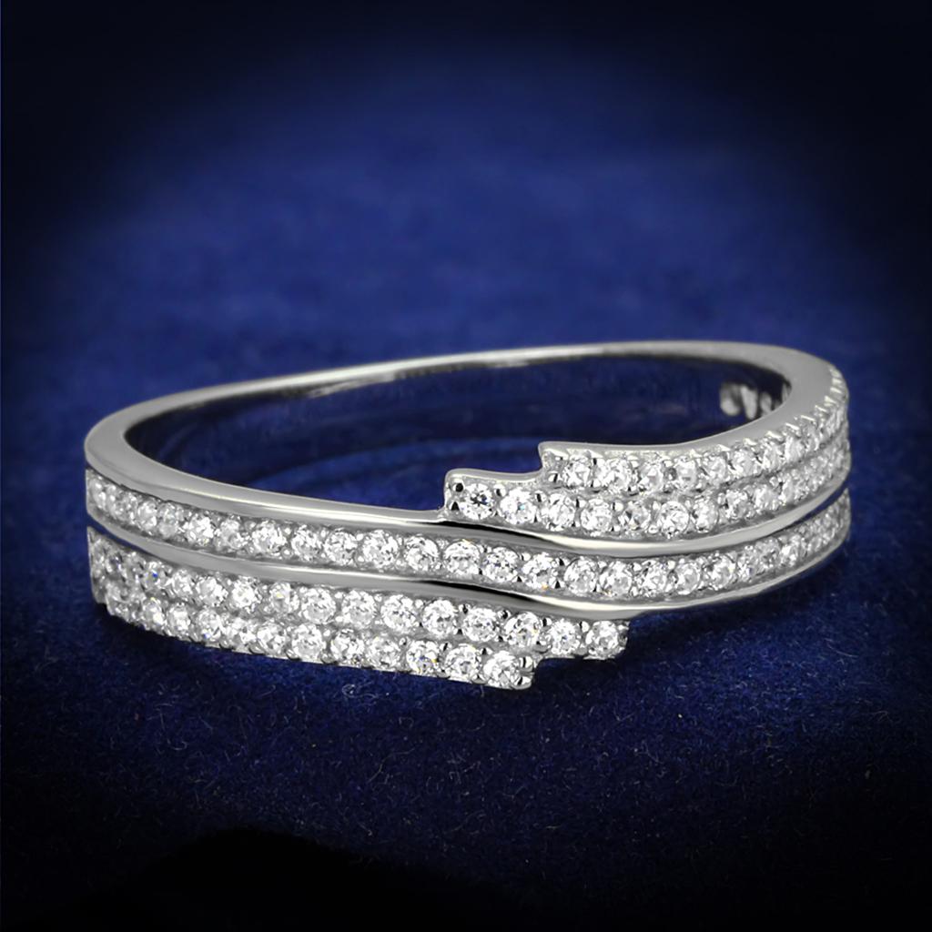 Rhodium 925 Sterling Silver Ring with AAA Grade CZ  in Clear