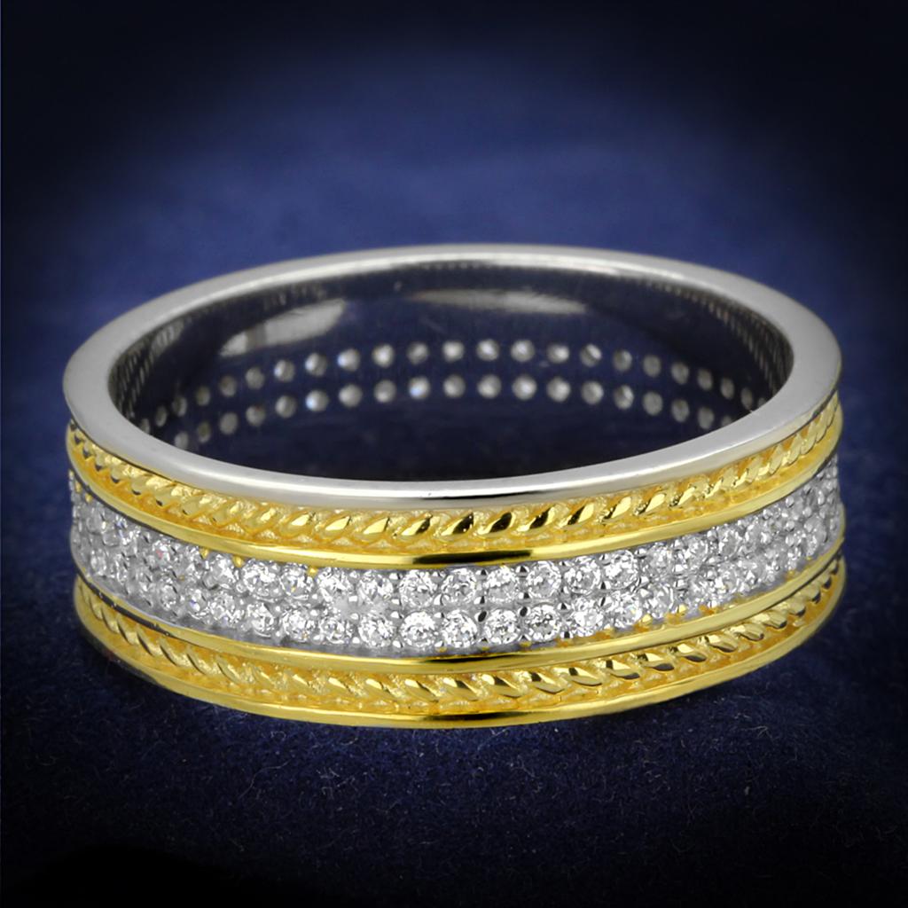 Reverse Two-Tone 925 Sterling Silver Ring with AAA Grade CZ  in Clear
