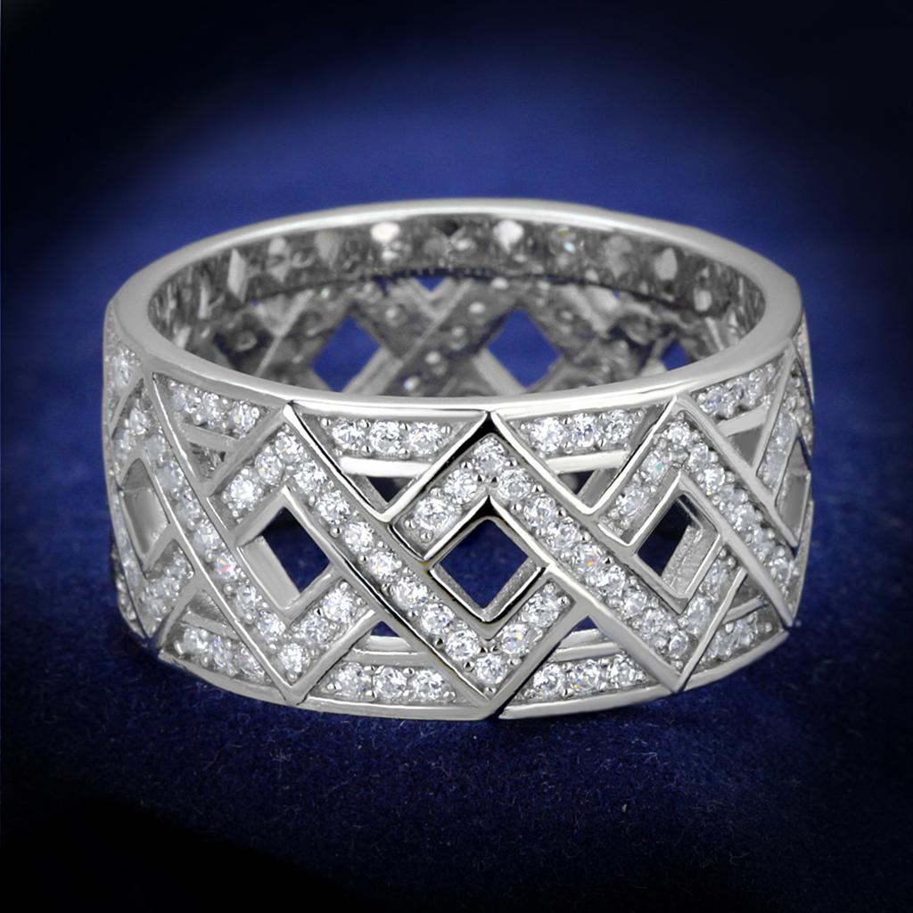 Rhodium 925 Sterling Silver Ring with AAA Grade CZ  in Clear