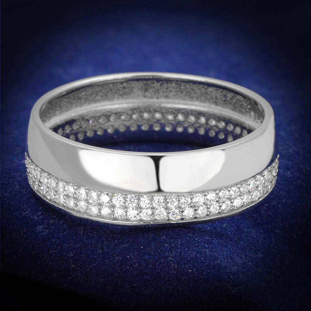 Rhodium 925 Sterling Silver Ring with AAA Grade CZ  in Clear