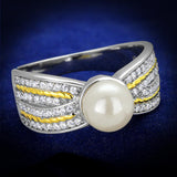 Reverse Two-Tone 925 Sterling Silver Ring with Synthetic Pearl in White