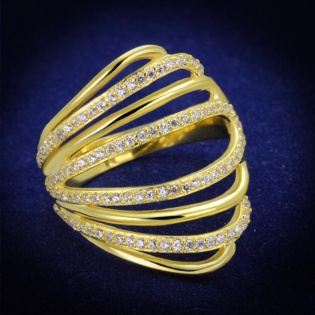 Gold 925 Sterling Silver Ring with AAA Grade CZ  in Clear