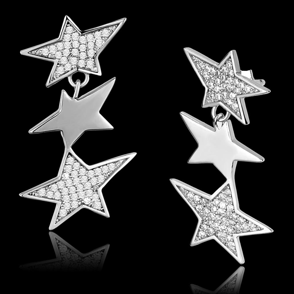 Rhodium 925 Sterling Silver Earrings with AAA Grade CZ  in Clear