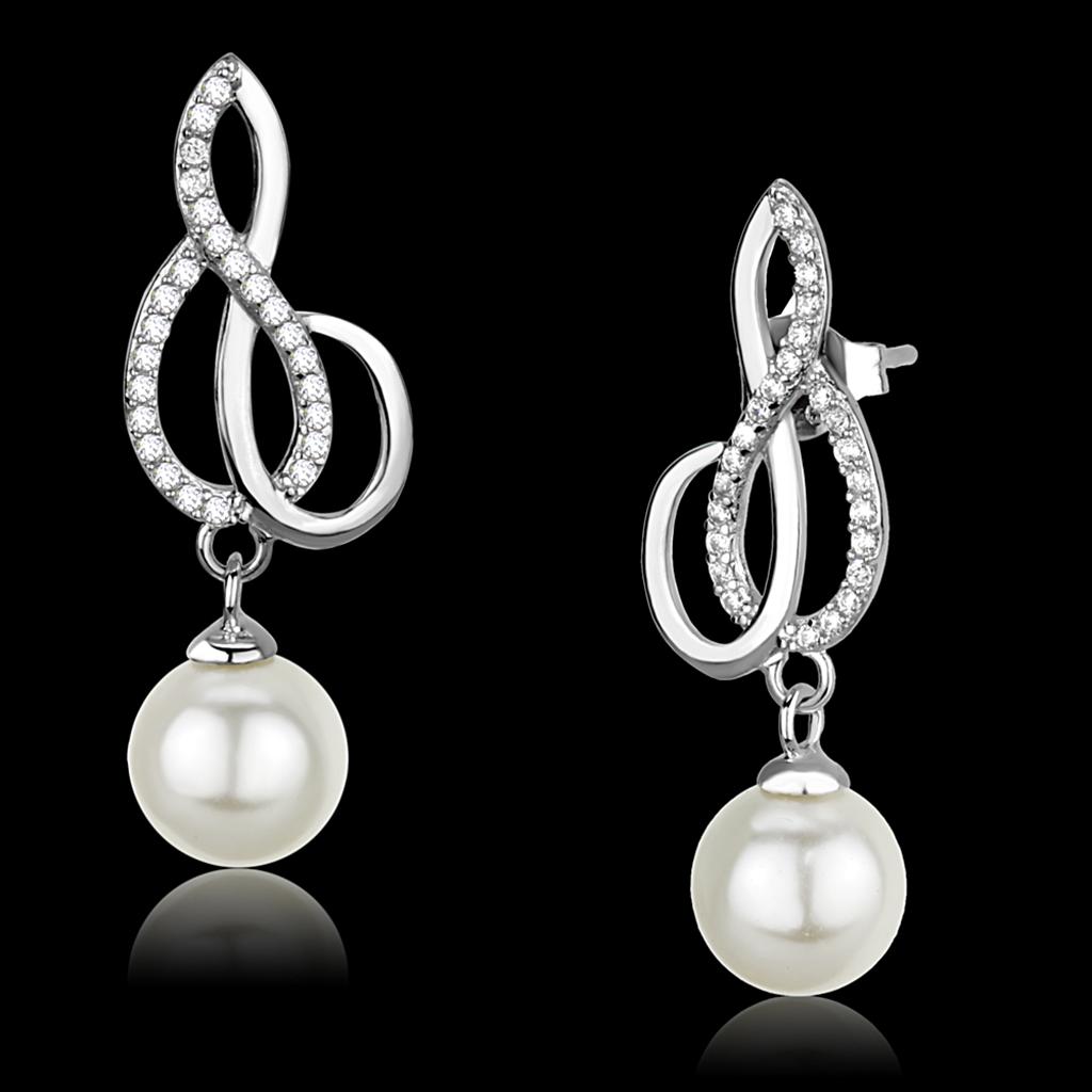 Rhodium 925 Sterling Silver Earrings with Synthetic Pearl in Citrine Yellow