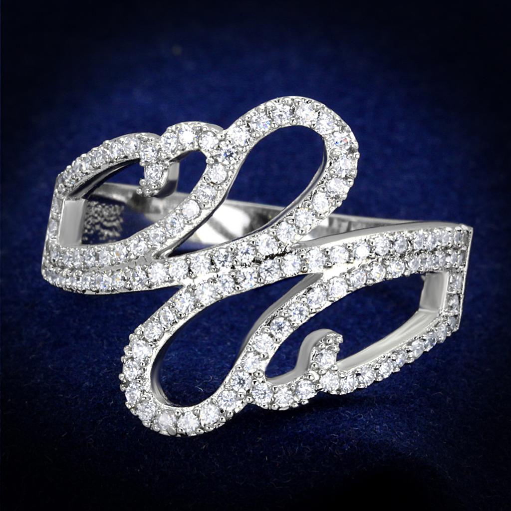 Rhodium 925 Sterling Silver Ring with AAA Grade CZ  in Clear