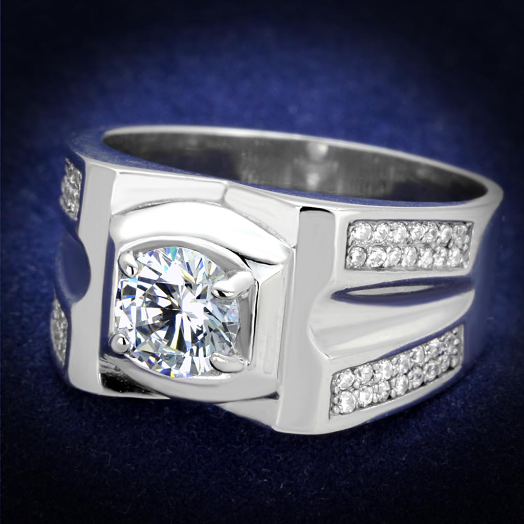 Rhodium 925 Sterling Silver Ring with AAA Grade CZ  in Clear