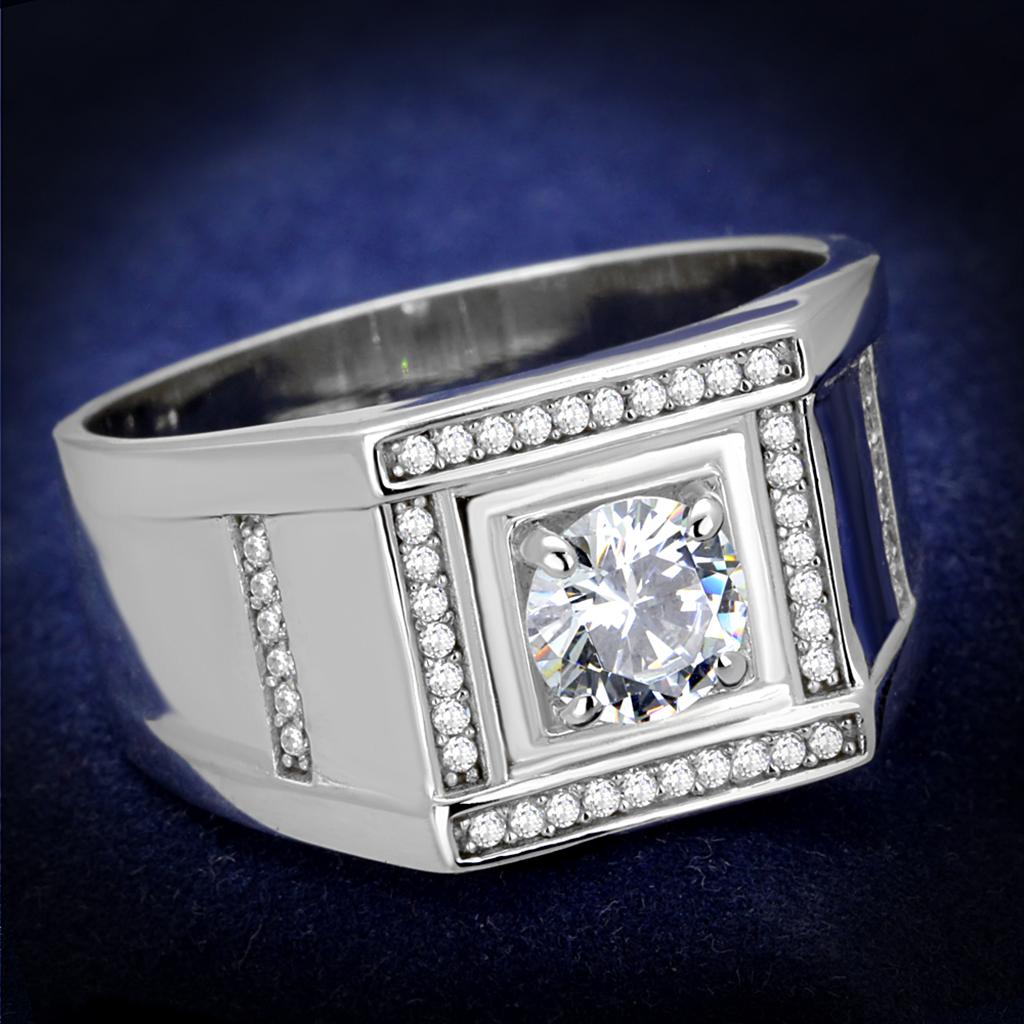 Rhodium 925 Sterling Silver Ring with AAA Grade CZ  in Clear