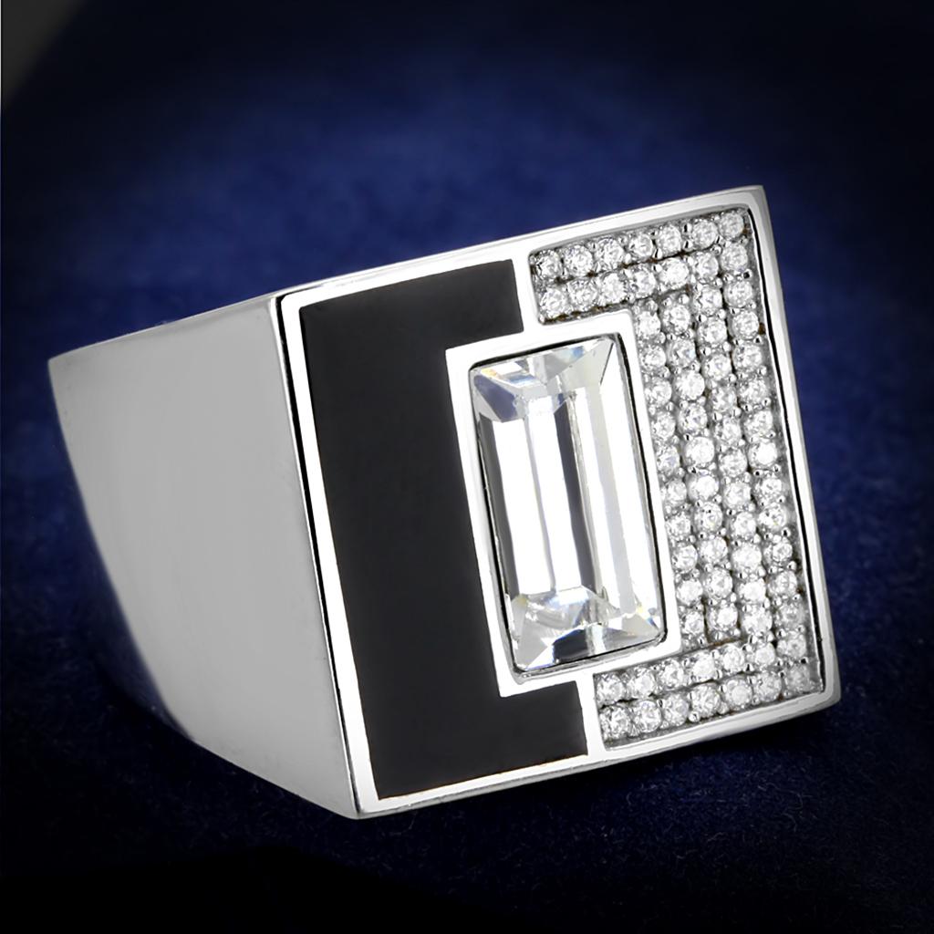 Rhodium 925 Sterling Silver Ring with Top Grade Crystal  in Clear