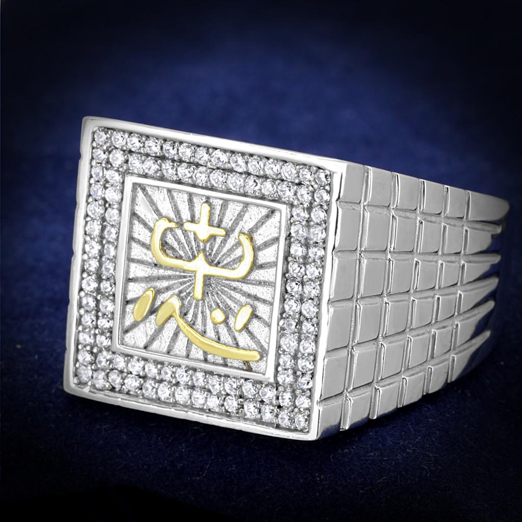 Gold+Rhodium 925 Sterling Silver Ring with AAA Grade CZ  in Clear