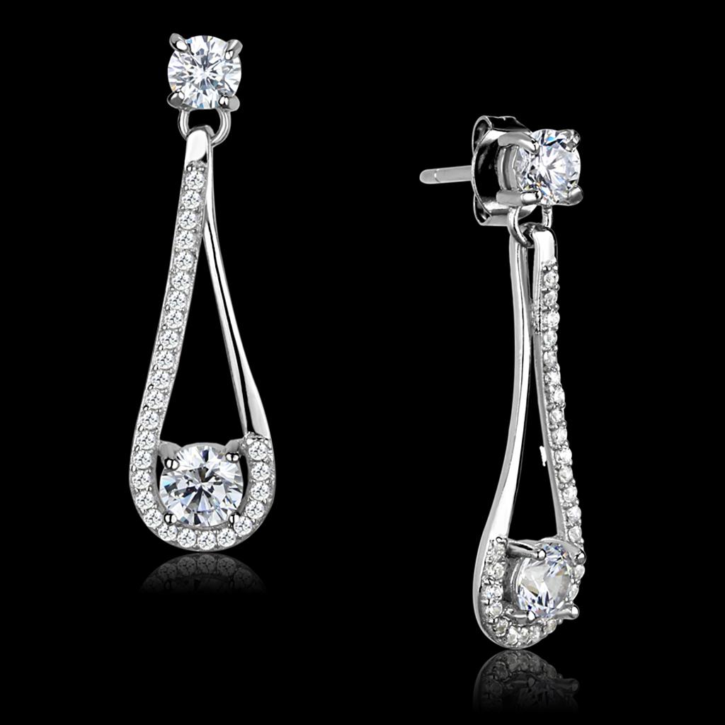 Rhodium 925 Sterling Silver Earrings with AAA Grade CZ  in Clear