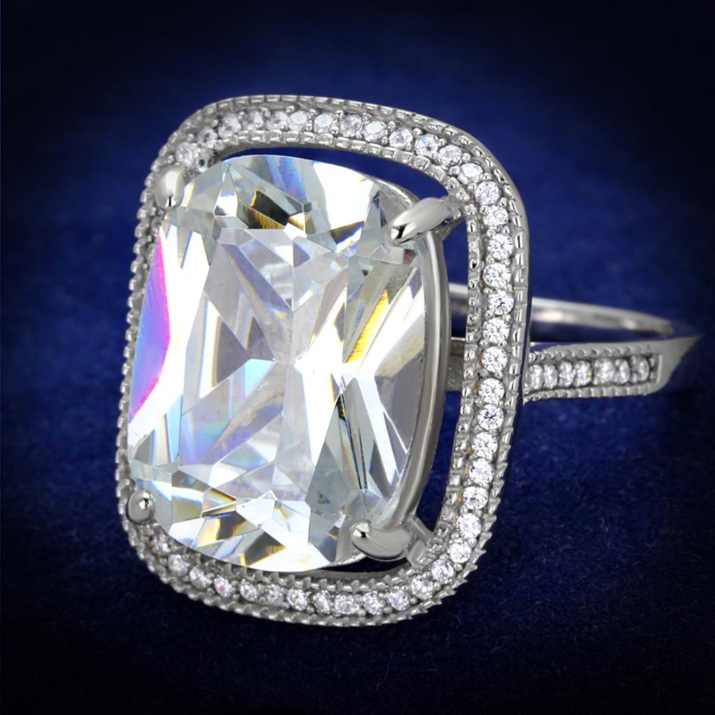 Rhodium 925 Sterling Silver Ring with AAA Grade CZ  in Clear