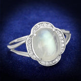 Rhodium 925 Sterling Silver Ring with Semi-Precious Moon Stone in Clear