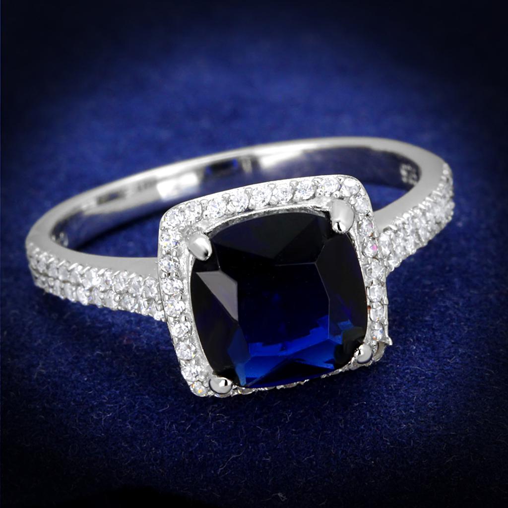 Rhodium 925 Sterling Silver Ring with Synthetic Synthetic Glass in Montana
