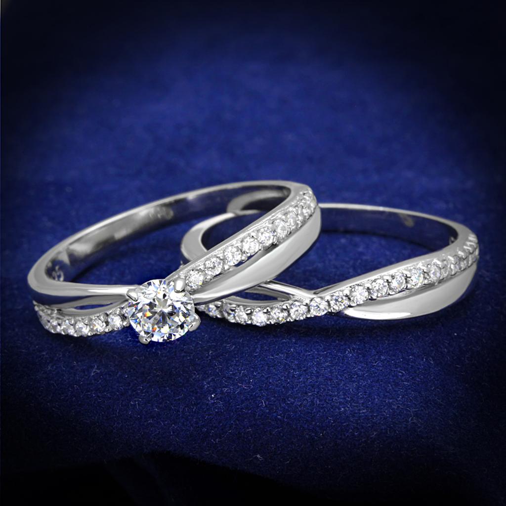Rhodium 925 Sterling Silver Ring with AAA Grade CZ  in Clear