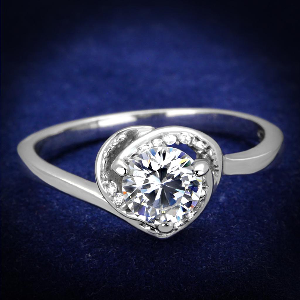 Rhodium 925 Sterling Silver Ring with AAA Grade CZ  in Clear