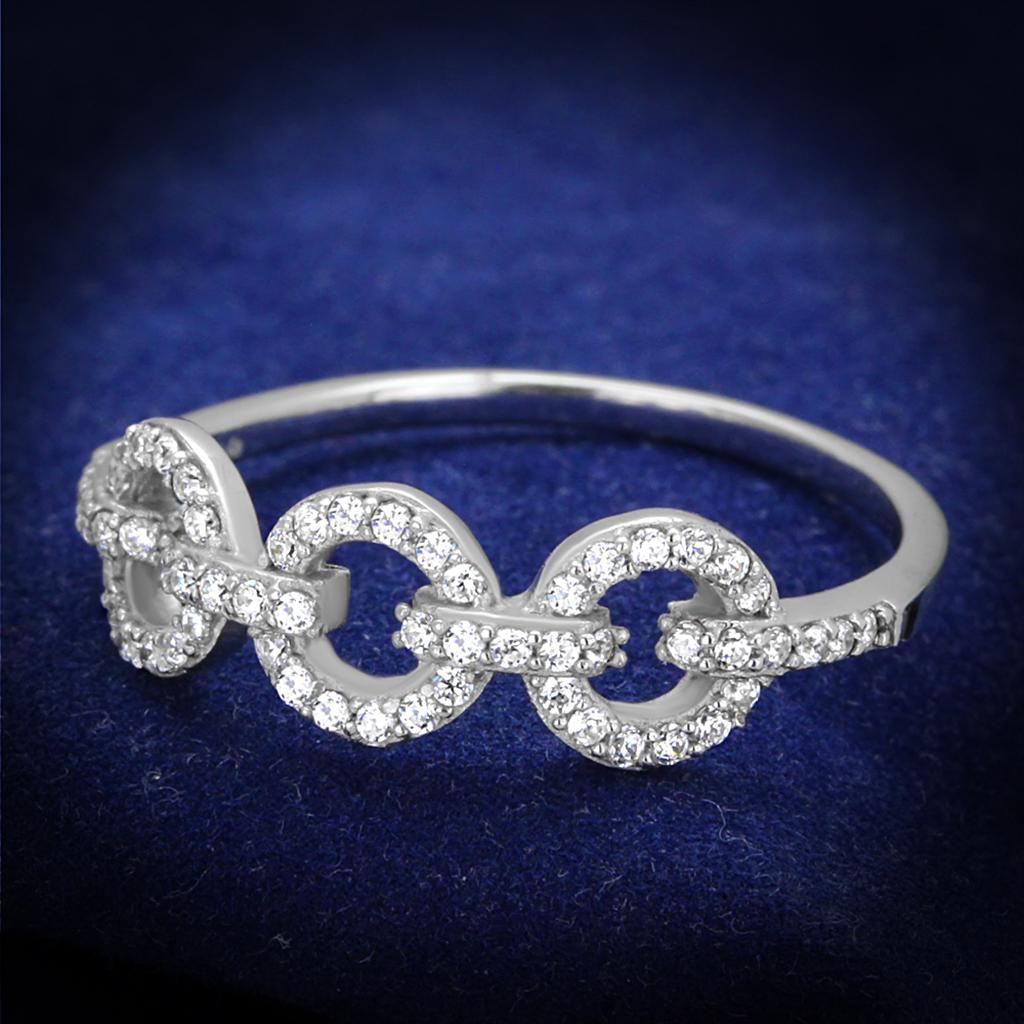 Rhodium 925 Sterling Silver Ring with AAA Grade CZ  in Clear